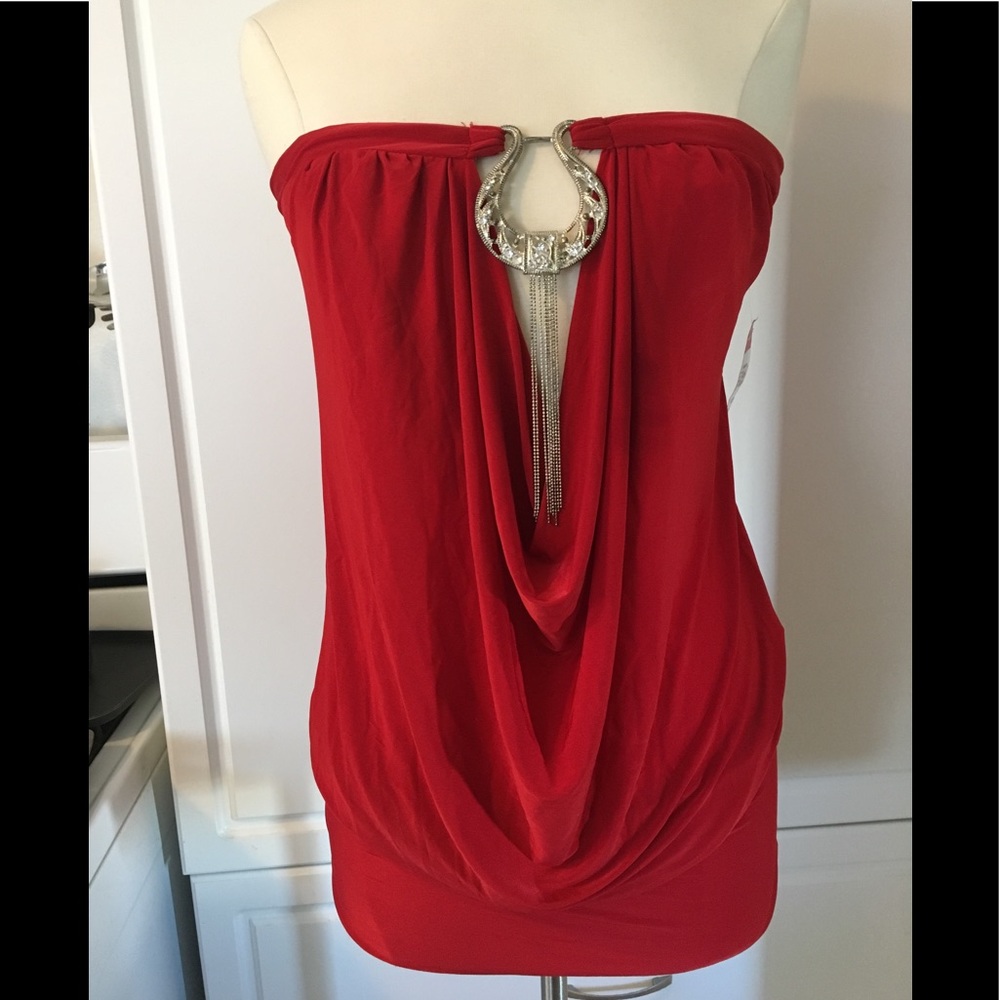 ❤️HostPick❤️Strapless Red Top with Silver Accents